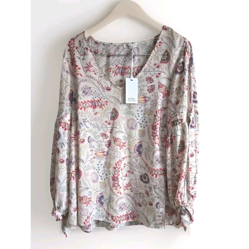 Rose + Olive Blouse Cream Floral Open Shoulders Lightweight Size 1X NWT